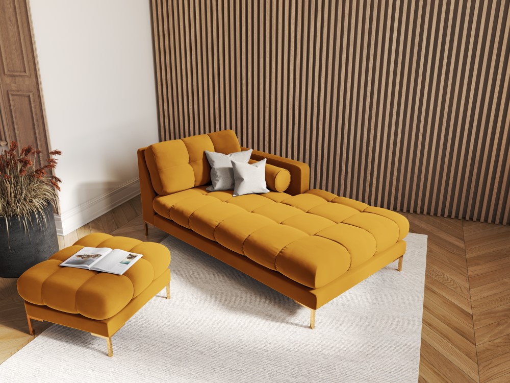 Cosmopolitan Design Pouf Bali Samt Bluvel Gelb Beine Gold