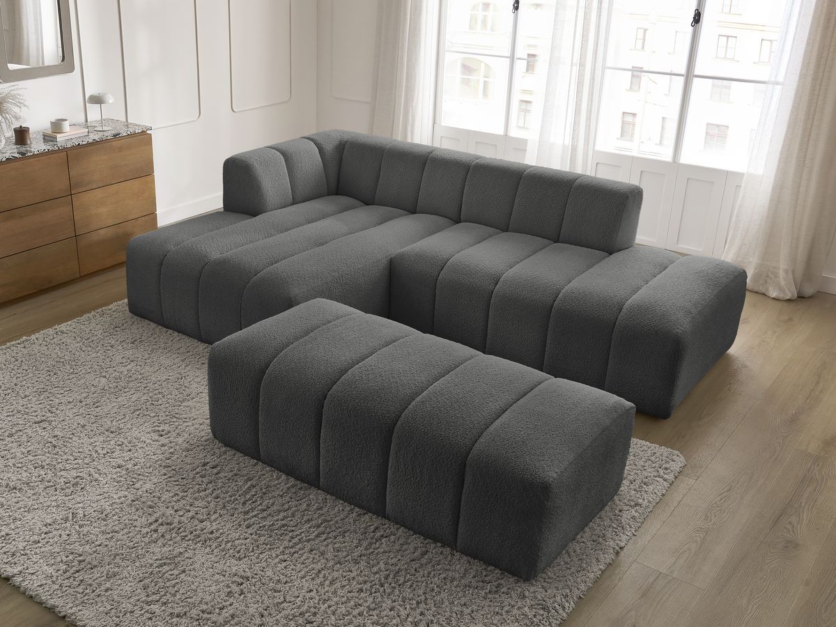 Bobochic Annecy Ecksofa mit Pouf Bouclé-Stoff Dunkelgrau Ecke links