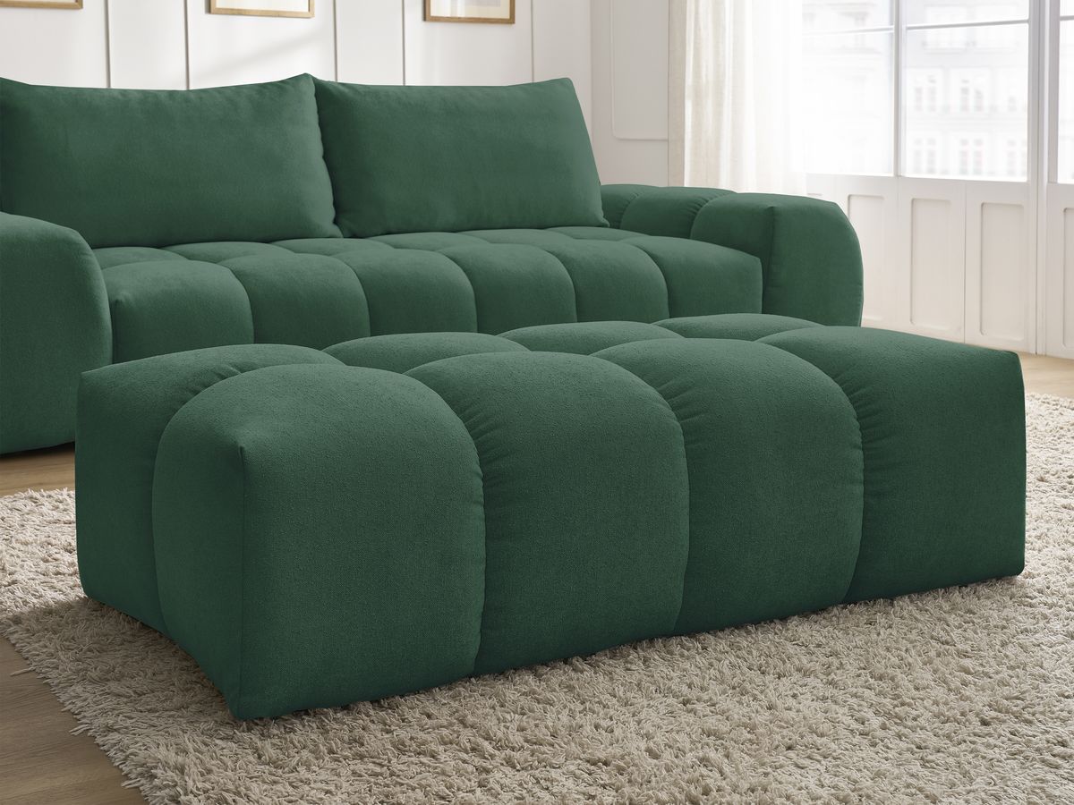 Bobochic Everest Sofa 3-Sitzer mit Pouf, 2 Kissen Strukturstoff Grün