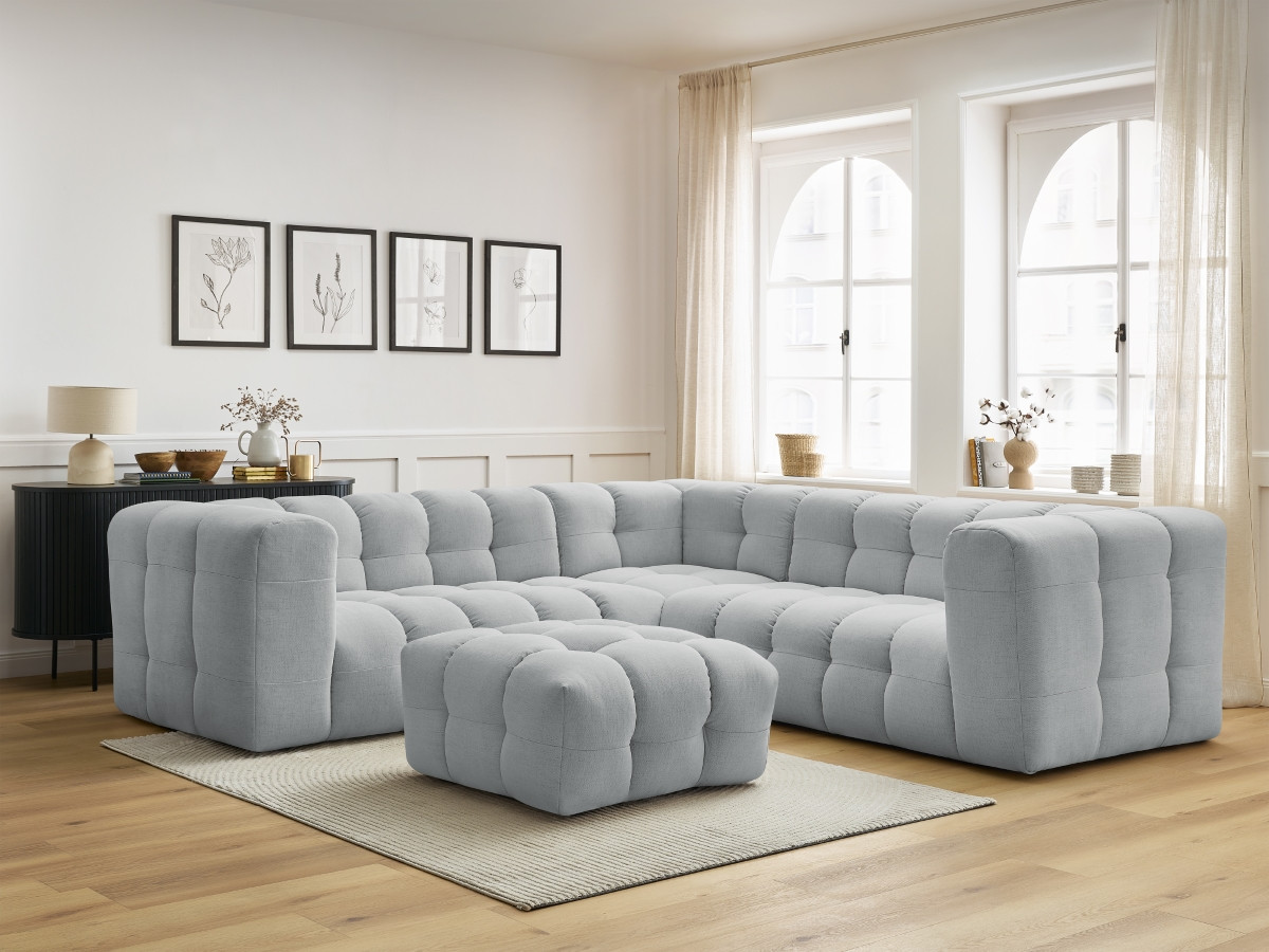 Bobochic Cloud Ecksofa mit Pouf 268 × 110 cm Stoff Hellgrau