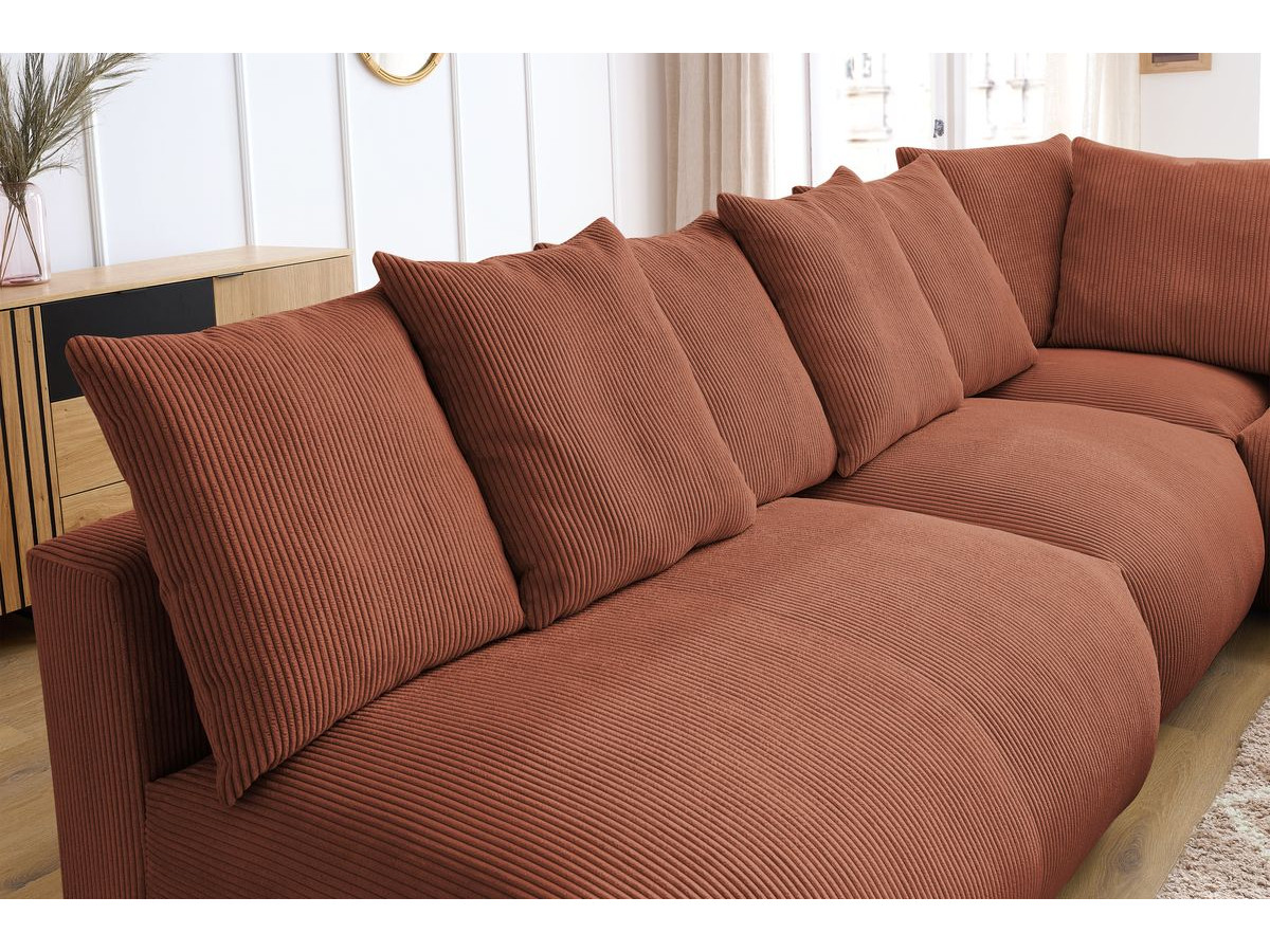 Bobochic Voltaire Ecksofa mit Pouf 322 × 268 cm Cordsamt Orange Ecke rechts