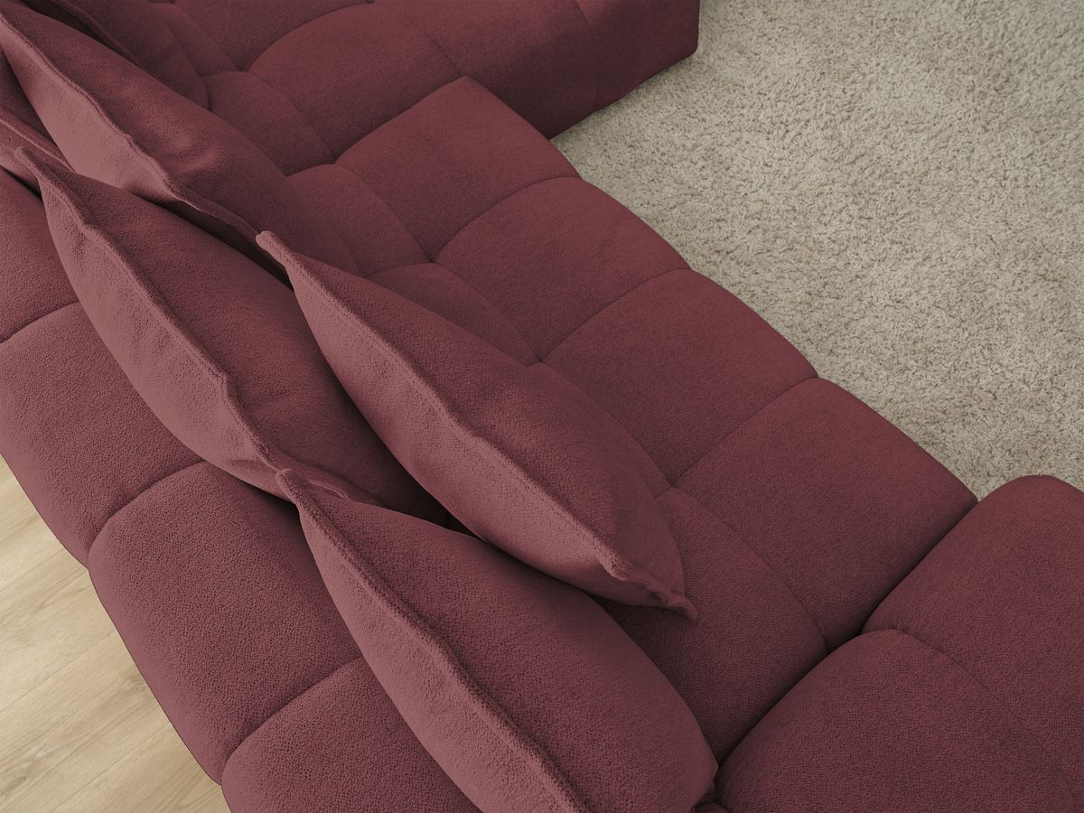 Bobochic Everest Ecksofa mit Schlaffunktion und Bettkasten 318 × 180 cm, 7 Kissen Melange-Stoff Rot Ecke rechts