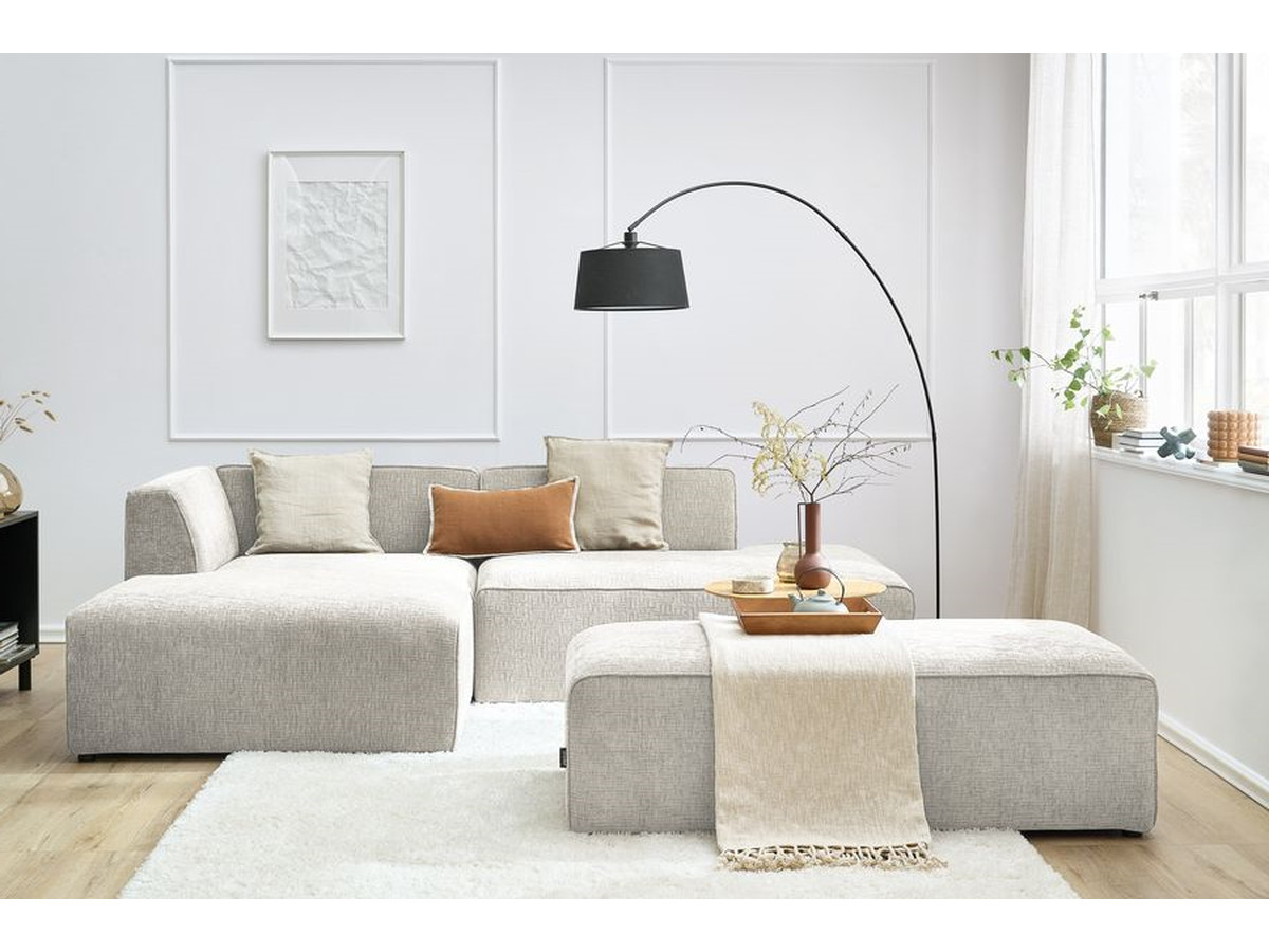 Bobochic Megeve Ecksofa mit Schlaffunktion und Pouf Strukturstoff Beige Ecke links