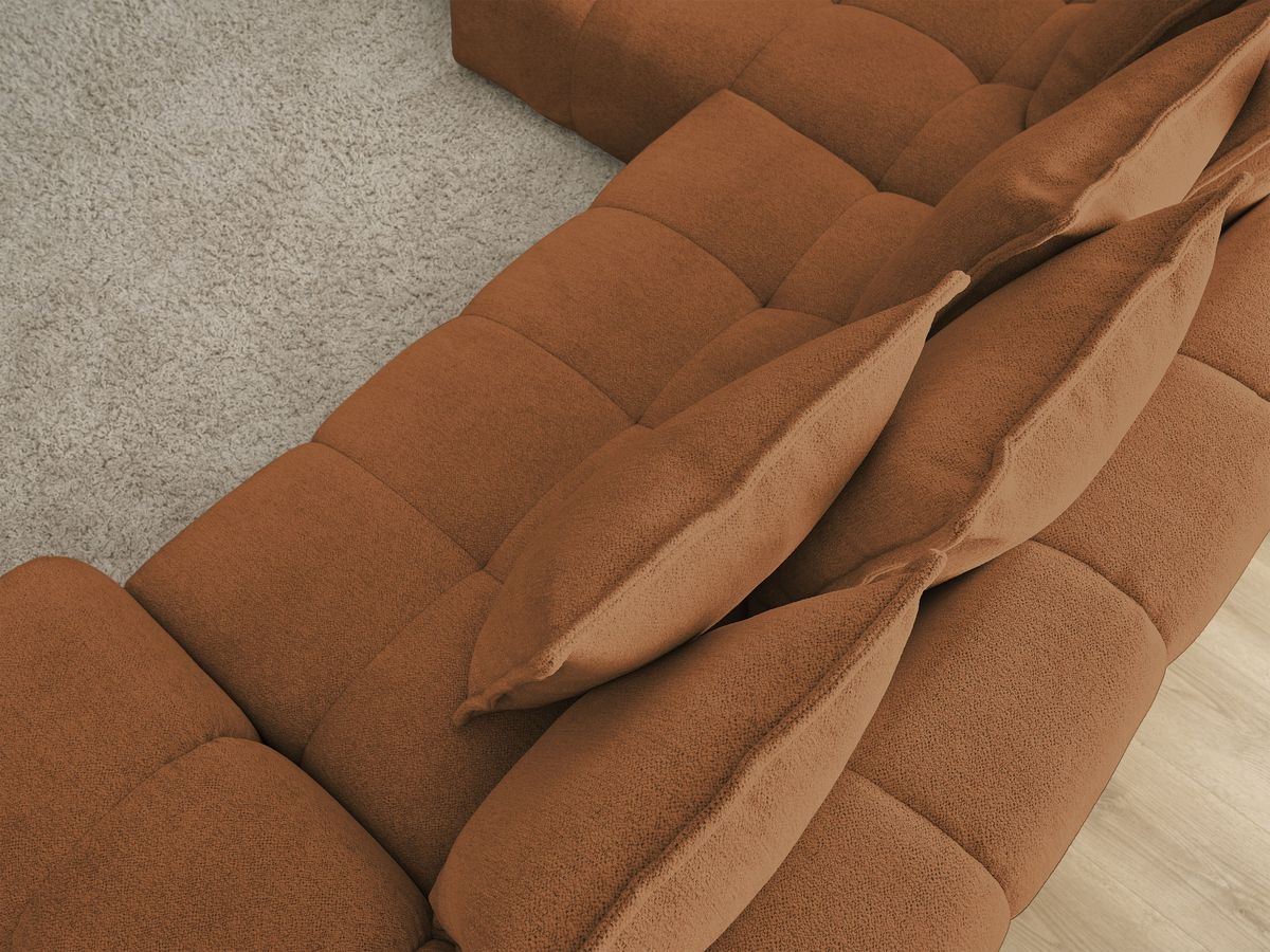 Bobochic Everest Ecksofa mit Schlaffunktion und Bettkasten 318 × 180 cm, 7 Kissen Melange-Stoff Orange Ecke links