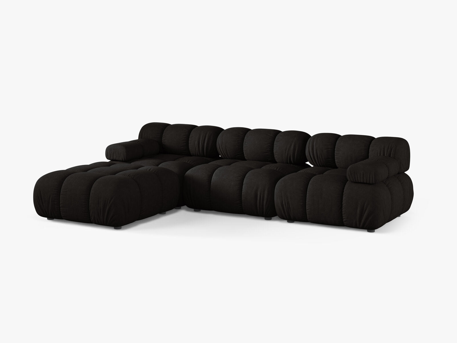 Micadoni Modulares Sofa Bellis 4-Sitzer mit flachem Modul Strukturierter Stoff Liberty Schwarz