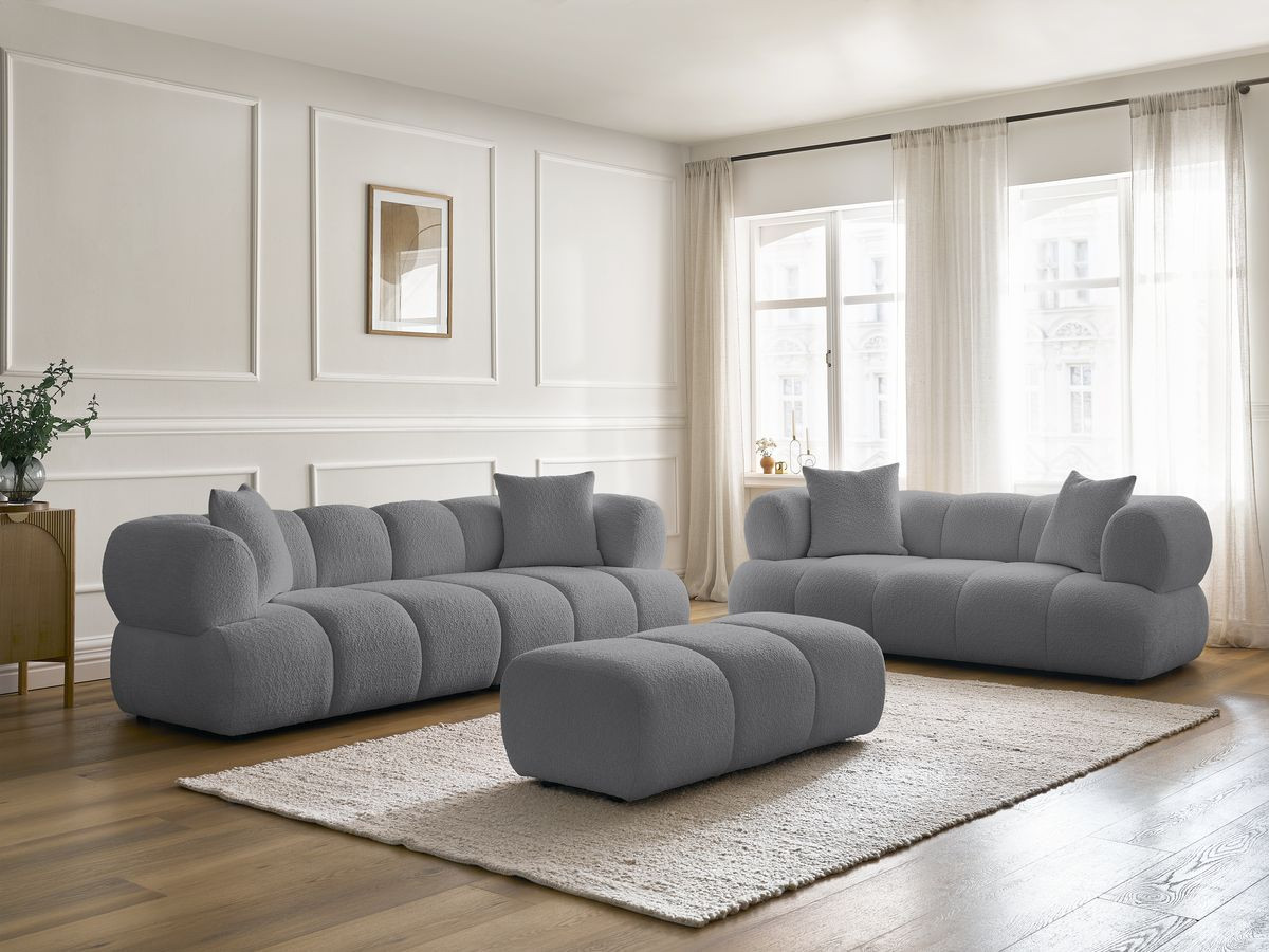Bobochic Pamira Sofa 5-Sitzer mit Pouf Bouclé-Stoff Dunkelgrau