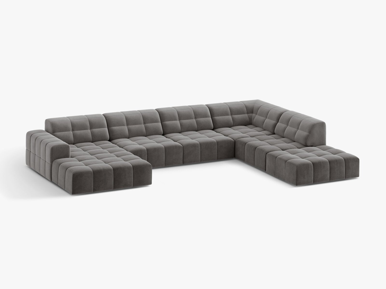 Micadoni Panorama Ecksofa Jennifer 7-Sitzer Rechts Samt Bluvel Hellgrau