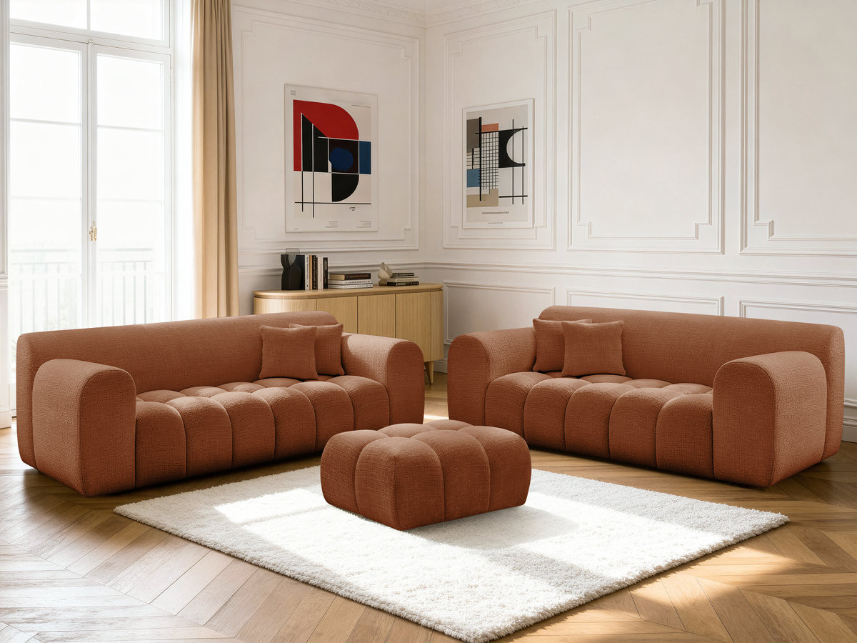 Bobochic Melisse Sofa 5-Sitzer mit Pouf Strukturstoff Orange