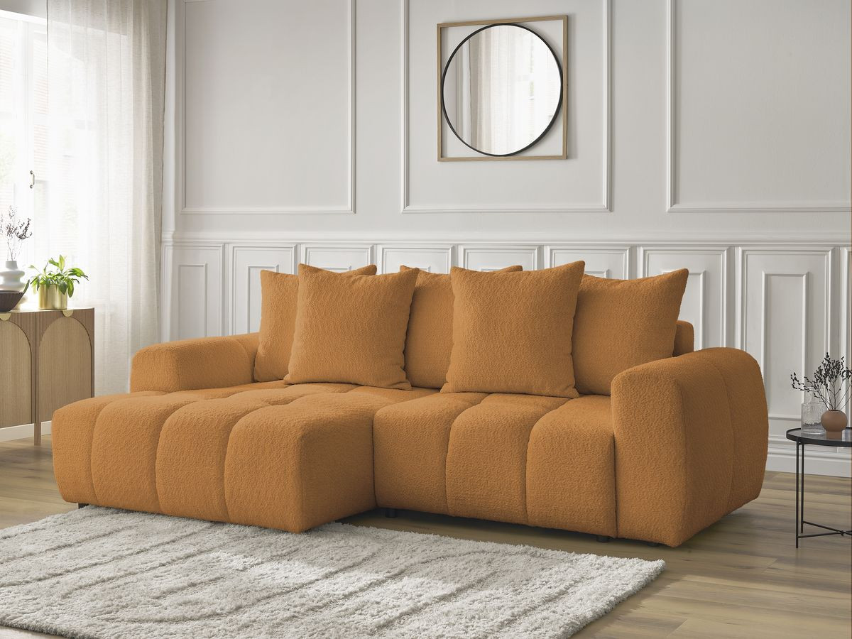 Bobochic Roxelane Ecksofa mit Schlaffunktion und Bettkasten 258 × 150 cm Bouclé-Stoff Gelb Ecke links