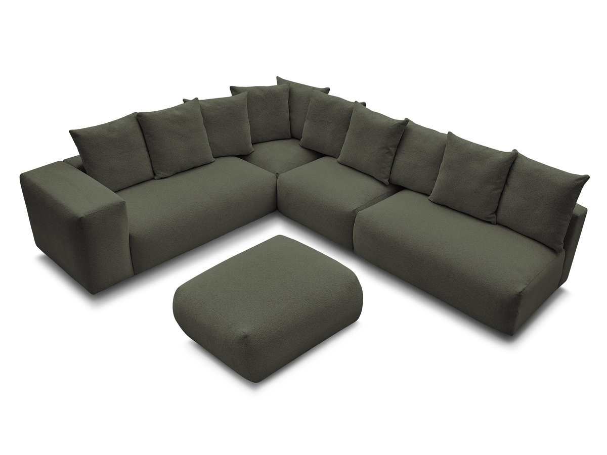 Bobochic Voltaire Ecksofa mit Pouf 322 × 268 cm Melange-Stoff Grün Ecke links