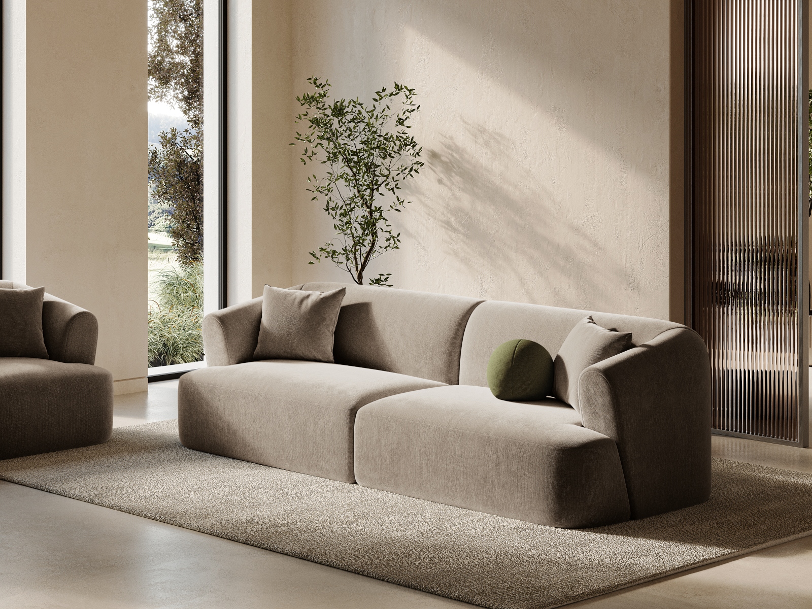 Cosmopolitan Design Sofa Campi 4-Sitzer Samt Vogue Dunkelbeige