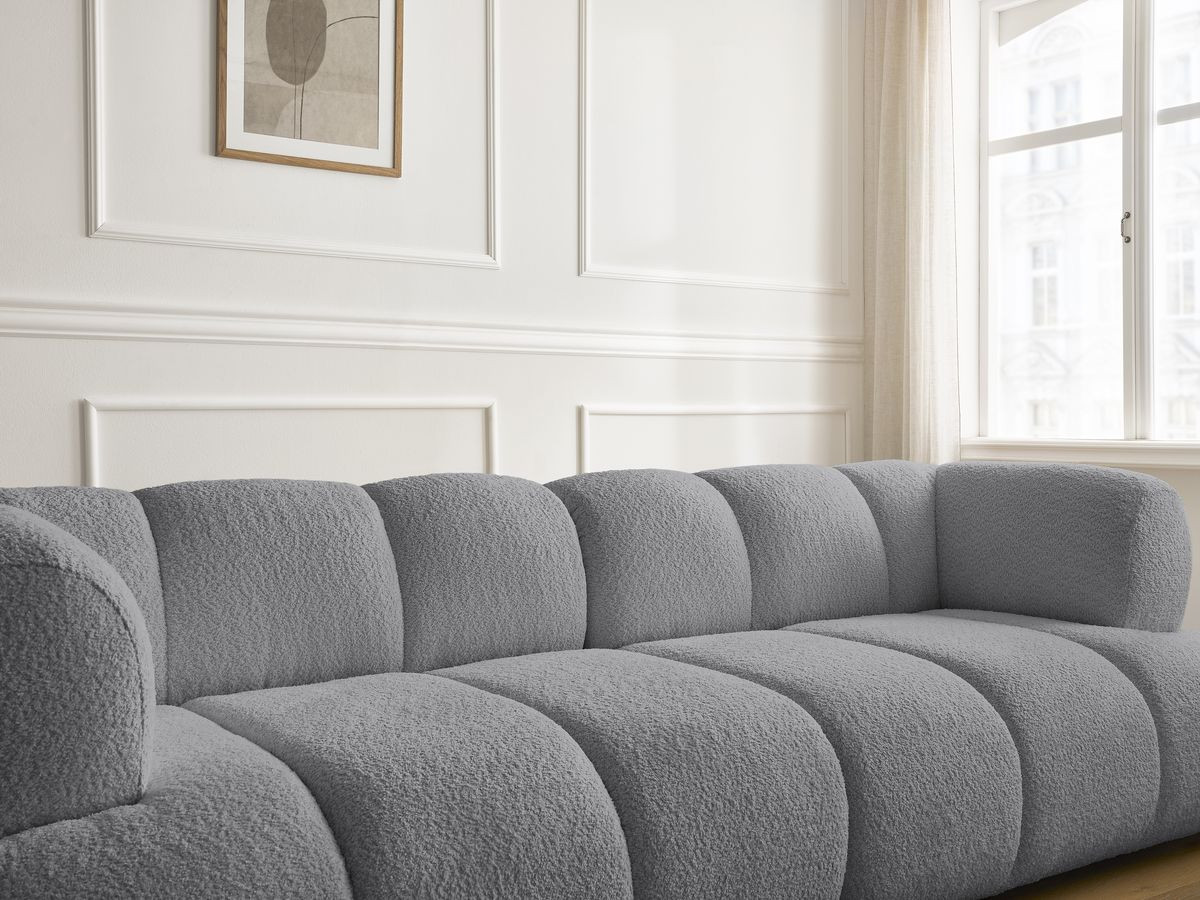 Bobochic Pamira Sofa 3-Sitzer mit Pouf Bouclé-Stoff Dunkelgrau