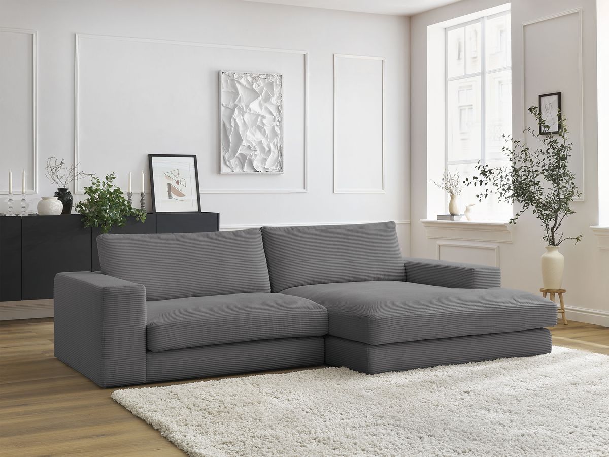 Bobochic Leonard Ecksofa 234 × 159 cm Cordsamt Dunkelgrau Ecke rechts
