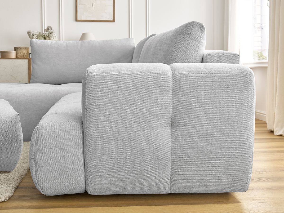 Bobochic Fuji Ecksofa mit Schlaffunktion und Bettkasten und Pouf 282 × 204 cm Stoff Hellgrau Ecke links