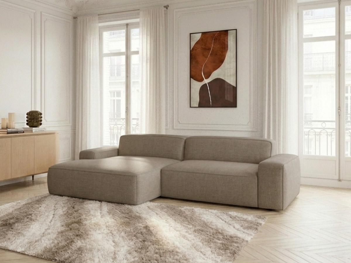 Bobochic Abel Ecksofa mit Schlaffunktion Melange-Stoff Taupe Ecke links