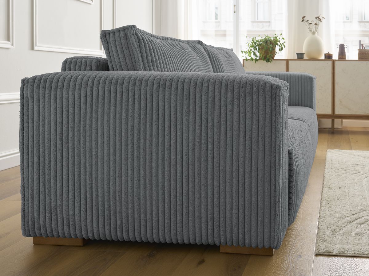 Bobochic Chelsea Sofa 3-Sitzer Breitcord weich Dunkelgrau