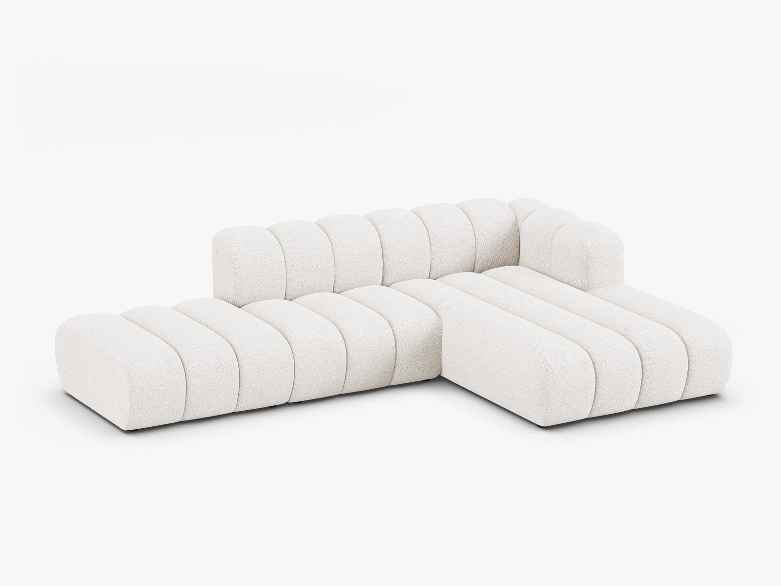 Micadoni Modulares Ecksofa offen Lupine 5-Sitzer Rechts Boucle Baloo Weiß