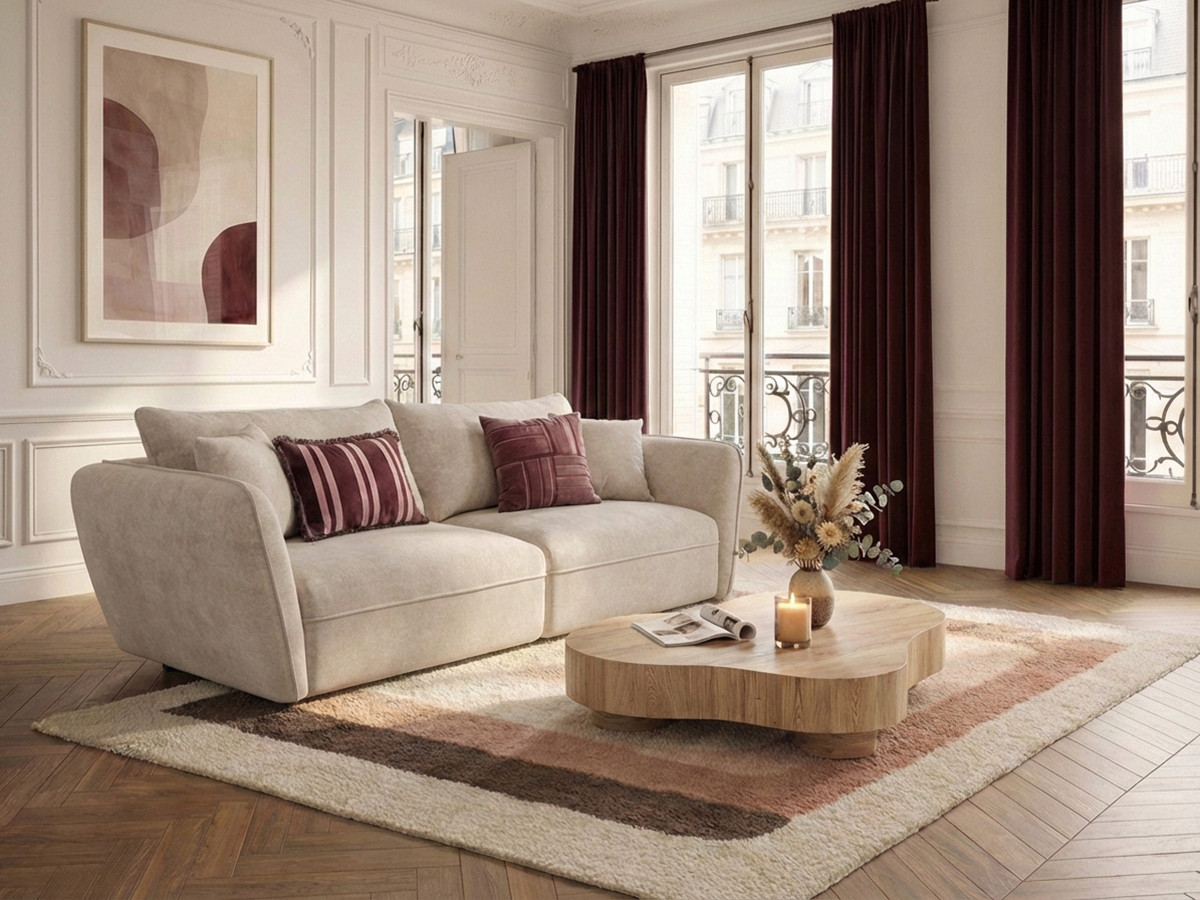 Bobochic Luigi Sofa 3-Sitzer Strukturstoff Beige