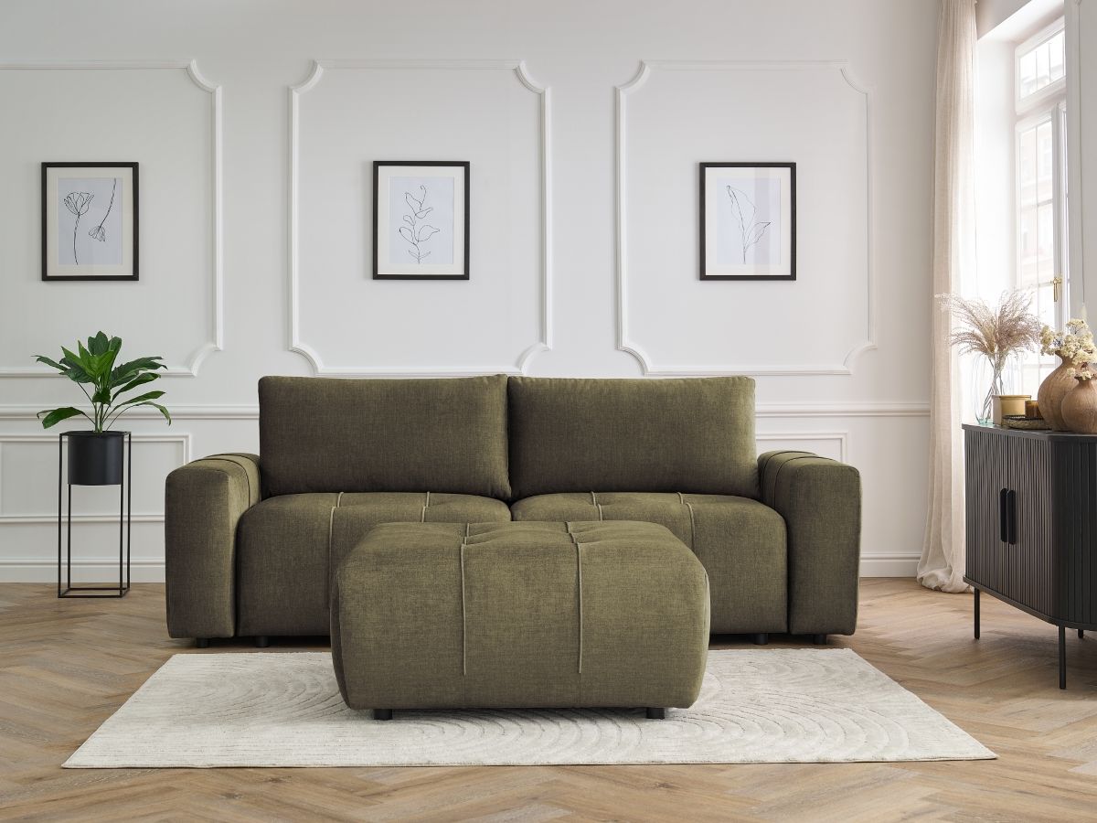 Bobochic Arsene Schlafsofa 4-Sitzer mit Bettkasten und Pouf Samt Grün