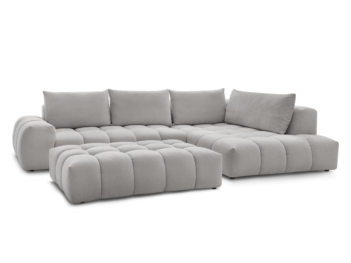 Bobochic Everest Ecksofa mit Schlaffunktion und Pouf, 4 Kissen Strukturstoff Hellgrau Ecke rechts