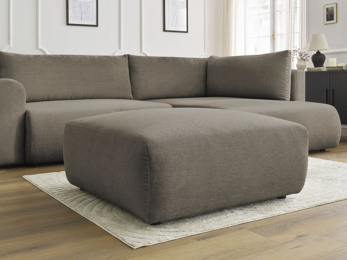 Bobochic Lucien Ecksofa mit Schlaffunktion und Bettkasten und Pouf 296 × 198 cm Stoff Taupe Ecke rechts