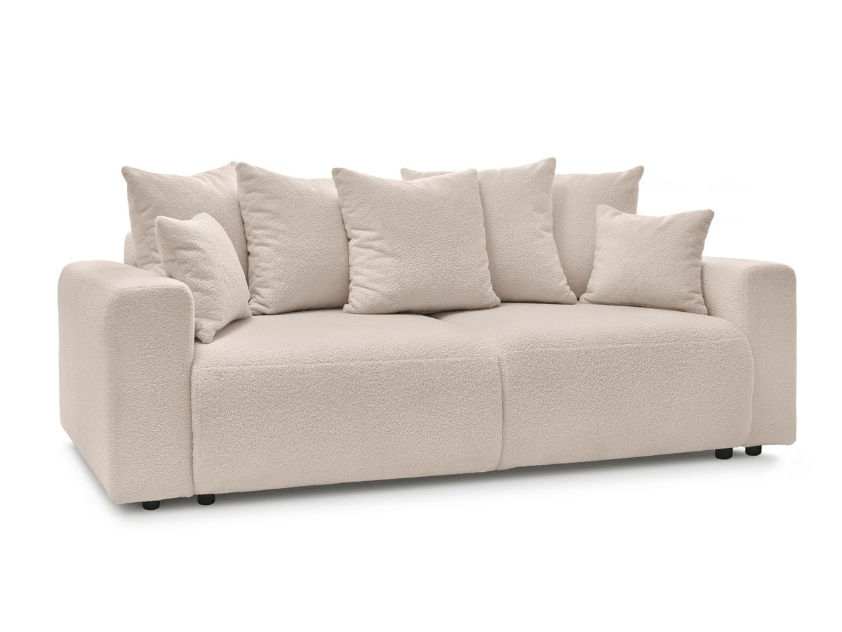 Bobochic Envy Schlafsofa 3-Sitzer mit Bettkasten und rechteckigem Pouf Bouclé-Stoff Beige