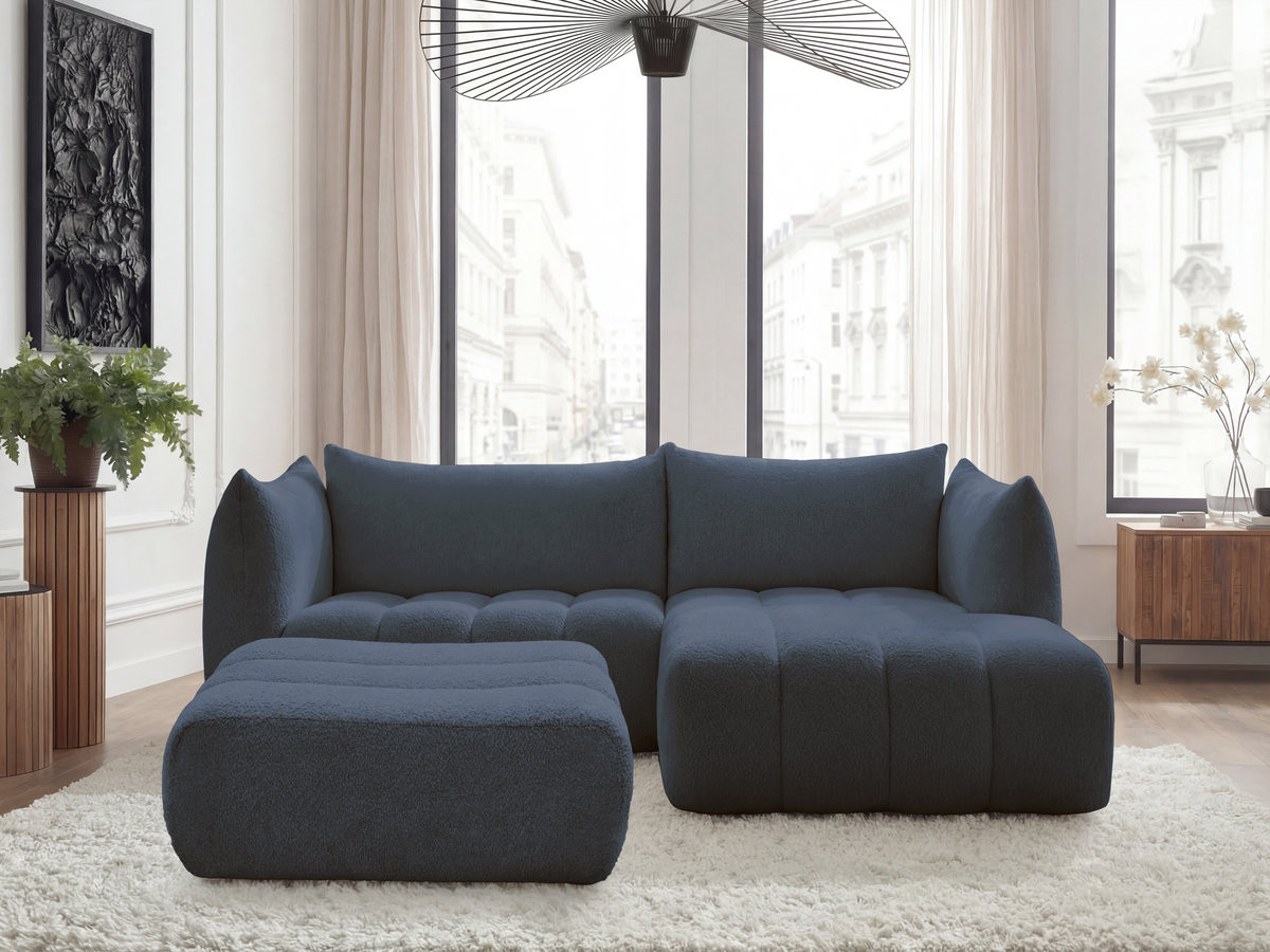 Bobochic Azra Ecksofa mit Pouf 262 × 178 cm Bouclé-Stoff Dunkelblau Ecke rechts