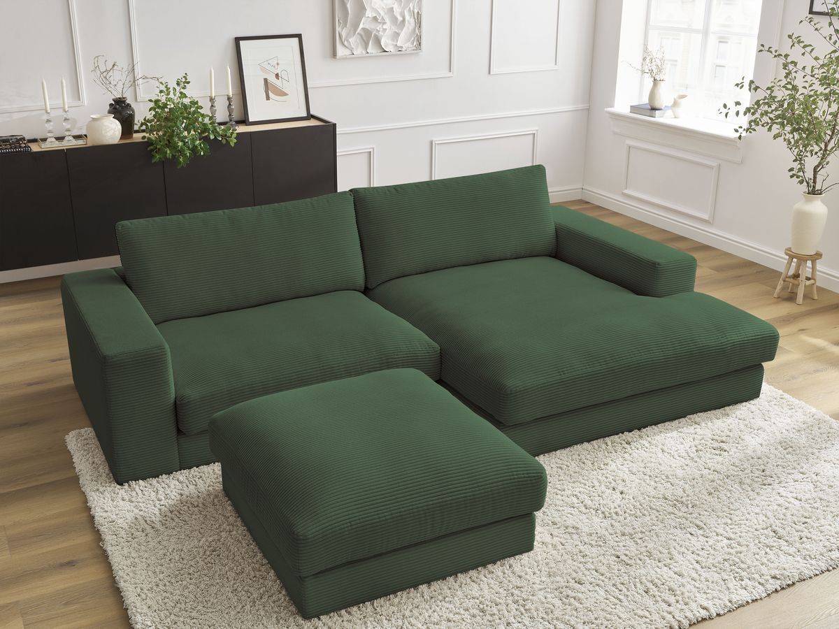 Bobochic Leonard Ecksofa mit Pouf 274 × 159 cm Cordsamt Dunkelgrün Ecke rechts
