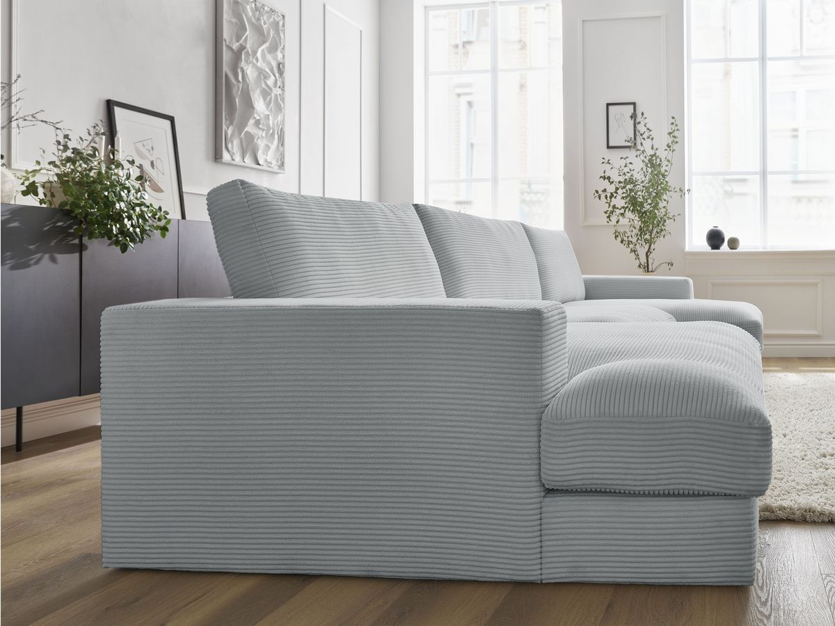 Bobochic Leonard Wohnlandschaft 349 × 159 cm Cordsamt Hellgrau