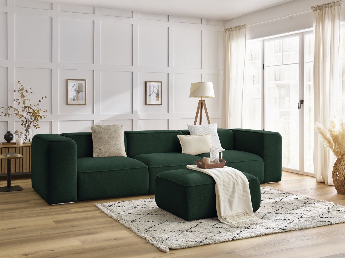 Bobochic Zephyr Sofa 4-Sitzer mit Pouf Strukturstoff Grün