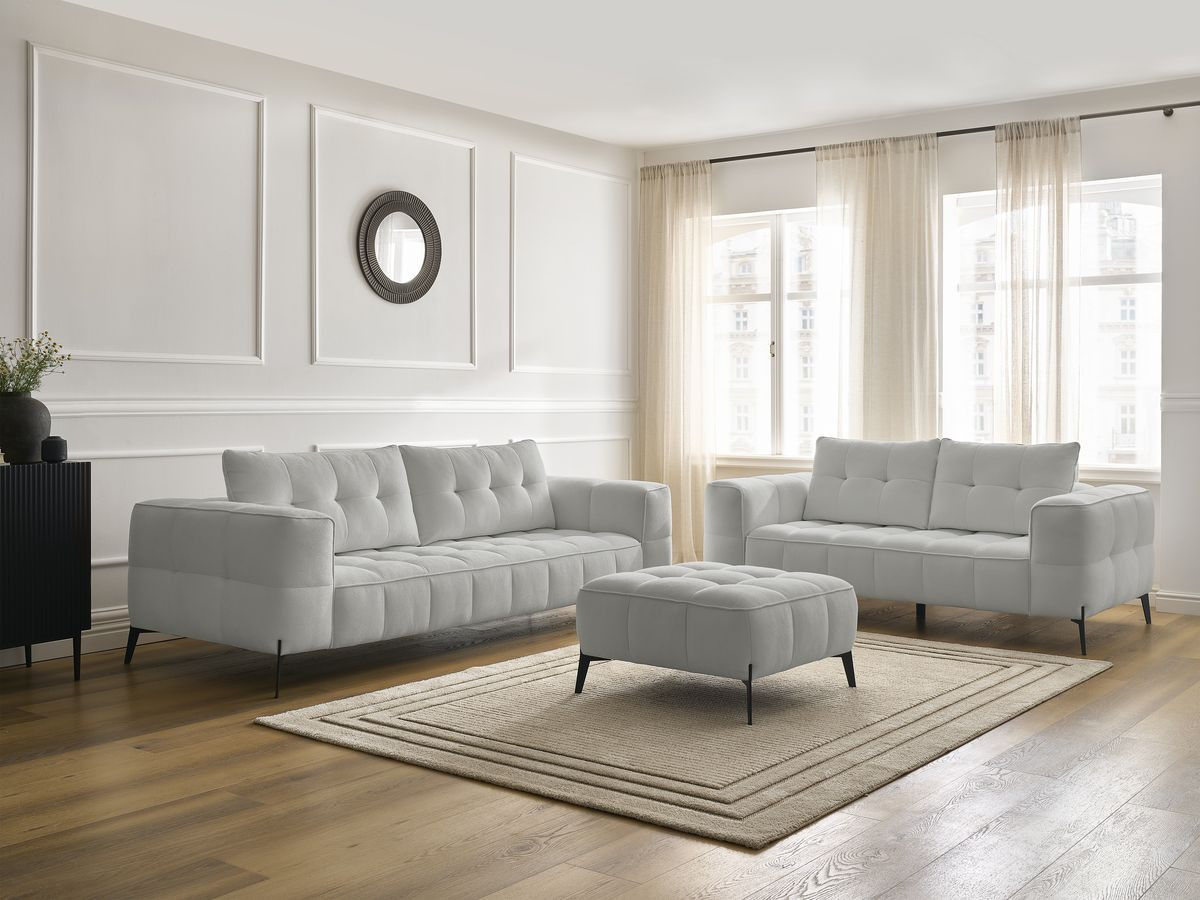 Bobochic Anis Sofa-Set 3- und 2-Sitzer mit Pouf Strukturstoff Hellgrau