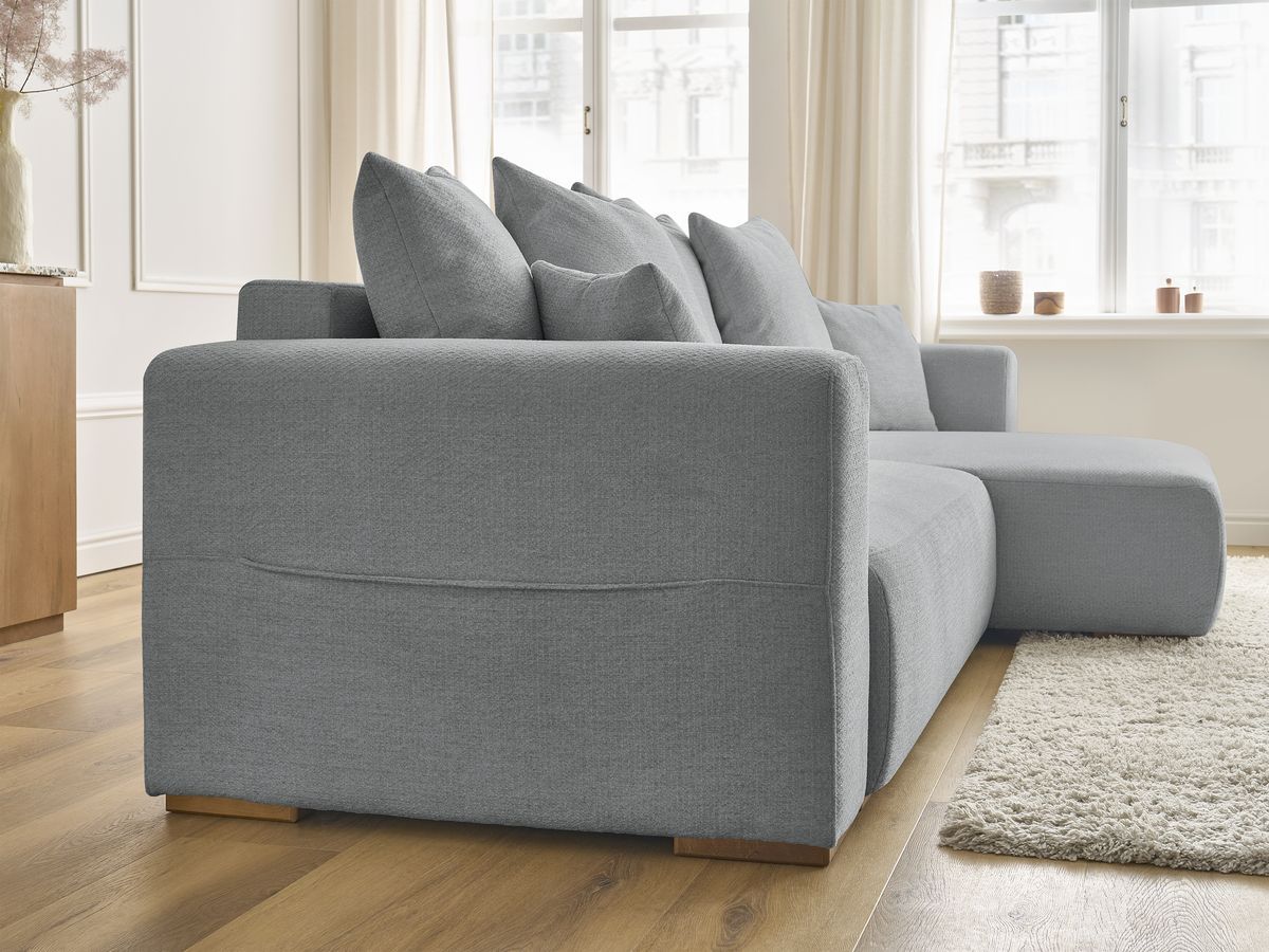 Bobochic Sidonie Ecksofa mit Schlaffunktion und Bettkasten Melange-Stoff Dunkelgrau