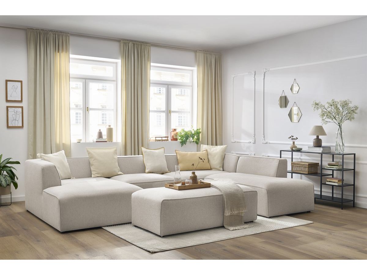 Bobochic Megeve Wohnlandschaft mit Pouf Melange-Stoff Beige Ecke links