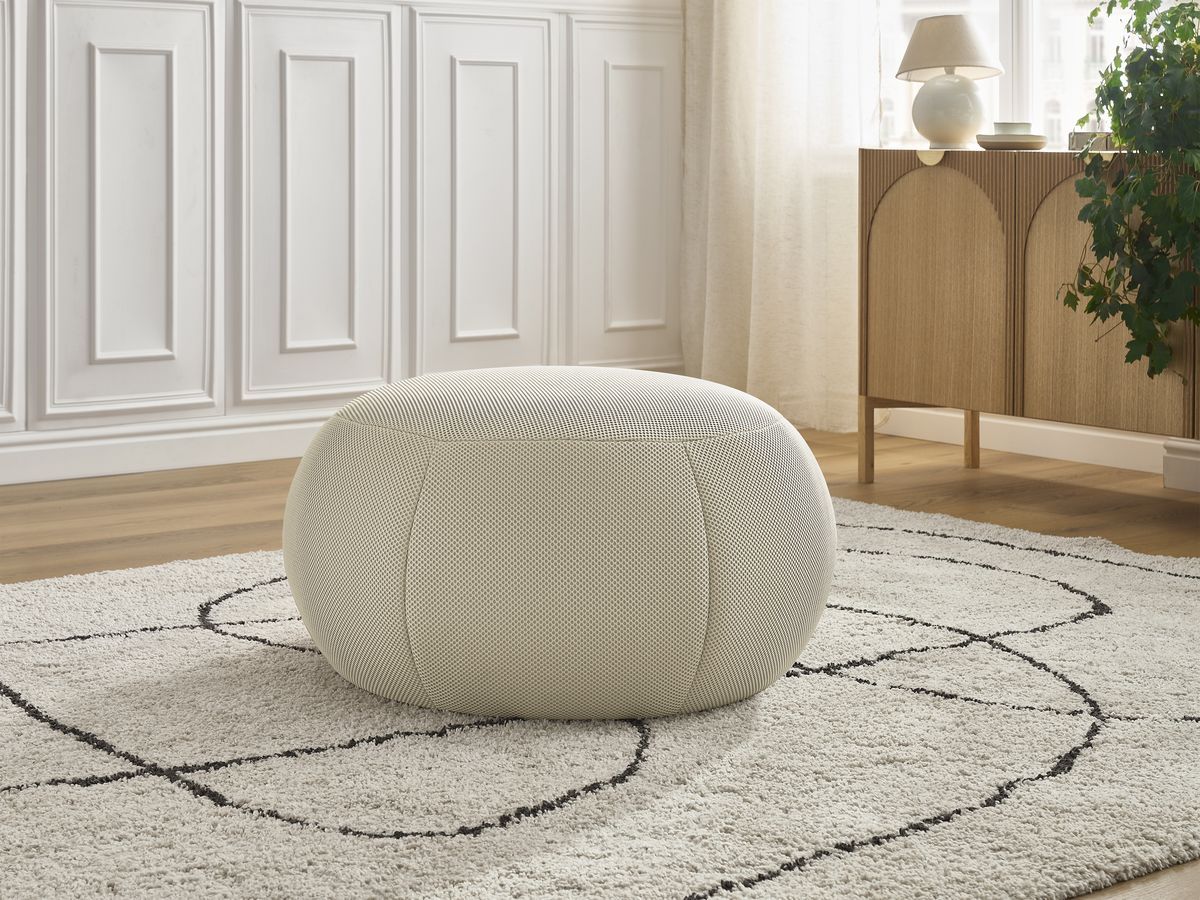 Bobochic Hayden Pouf, rund Mesh-Stoff Beige, 76 cm