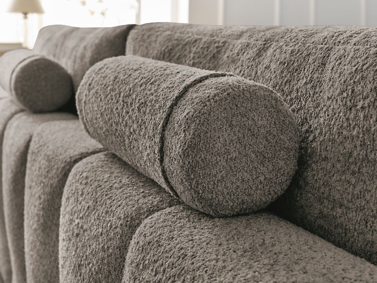 Bobochic Anakin Sofa 3-Sitzer mit Pouf, 2 Kissen Bouclé-Stoff Braun