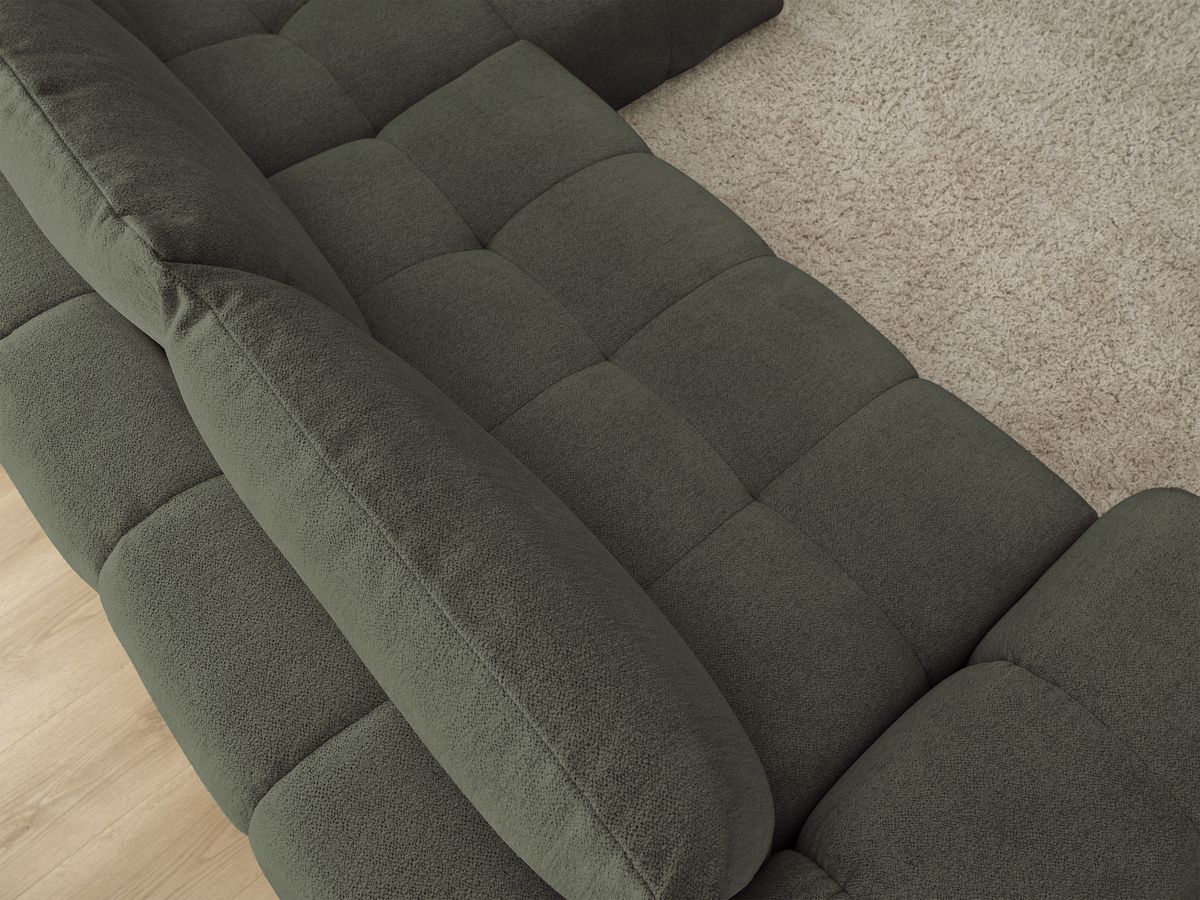 Bobochic Everest Ecksofa mit Schlaffunktion und Bettkasten 318 × 180 cm, 3 Kissen Melange-Stoff Grün Ecke rechts