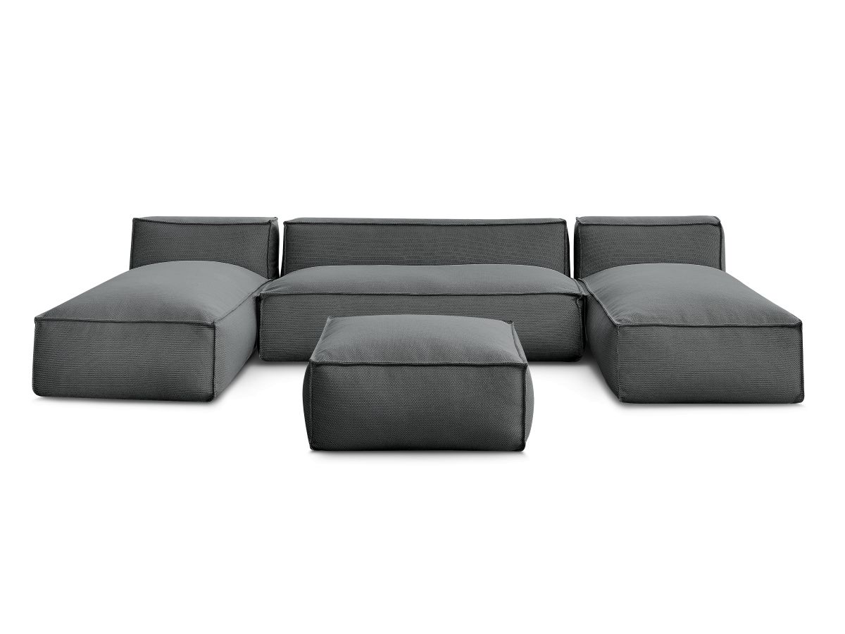 Bobochic Biarritz Gartensofa 4-Sitzer mit Pouf 332 × 168 cm Melange-Stoff Schwarz
