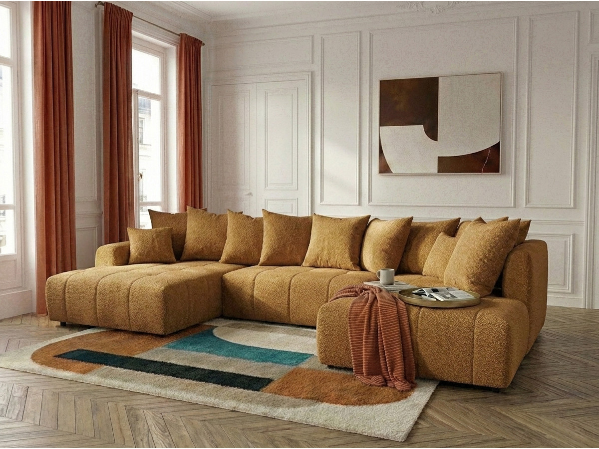 Bobochic Roxelane Wohnlandschaft Bouclé-Stoff Gelb Ecke links