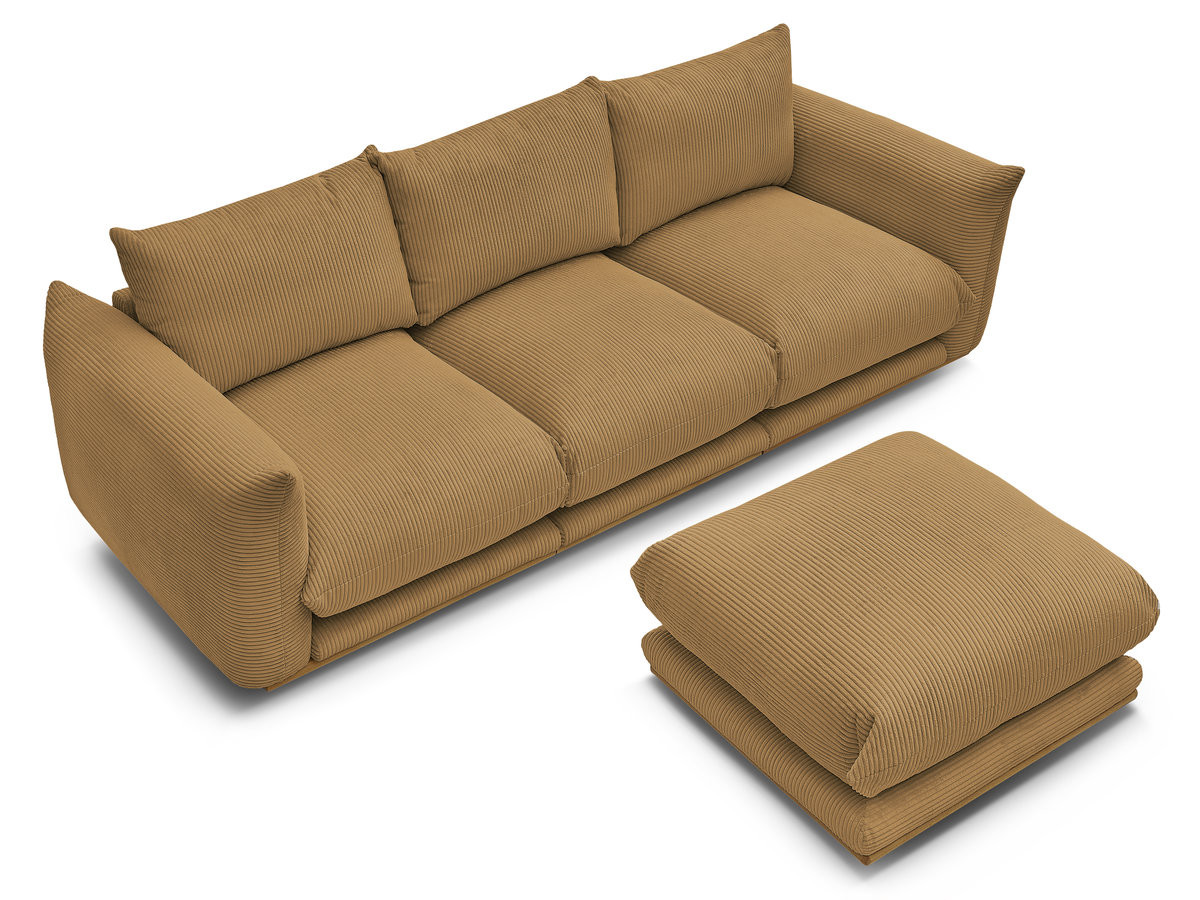 Bobochic Ernest Sofa 3-Sitzer mit Pouf 266 × 106 cm Cordsamt Gelb