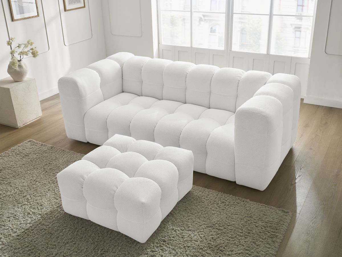 Bobochic Cloud Sofa 4-Sitzer mit Pouf Mesh-Stoff Weiß