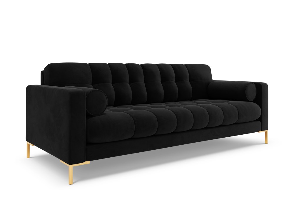 Cosmopolitan Design Sofa Bali 3-Sitzer Samt Bluvel Schwarz Beine Gold