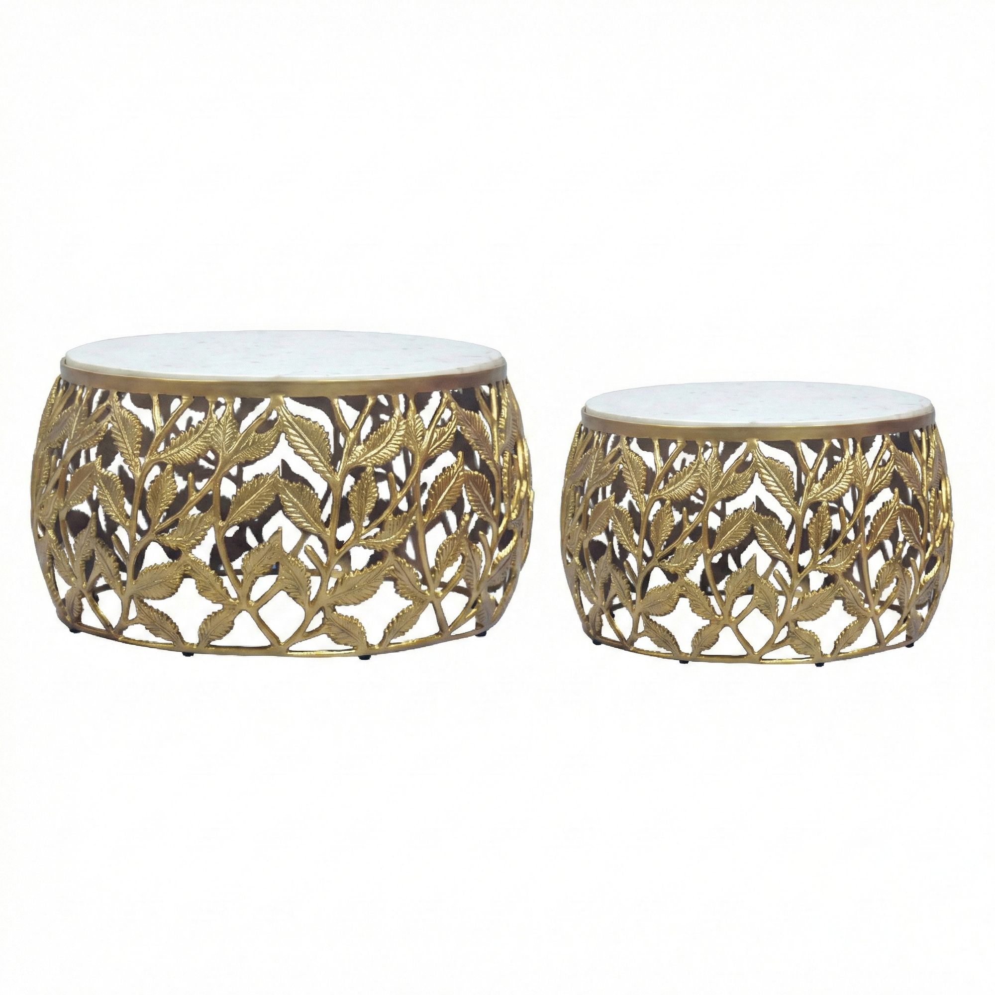 Satztisch 2er-Set Nedenes Marmor Gold Ø 60 cm