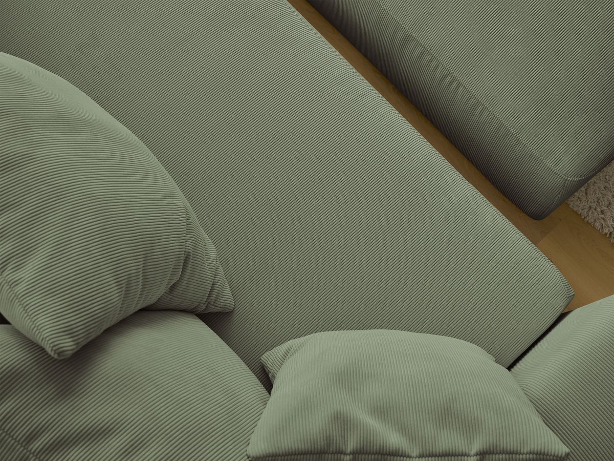 Bobochic Sidonie Schlafsofa 4-Sitzer mit Bettkasten und Pouf Cordsamt Grün
