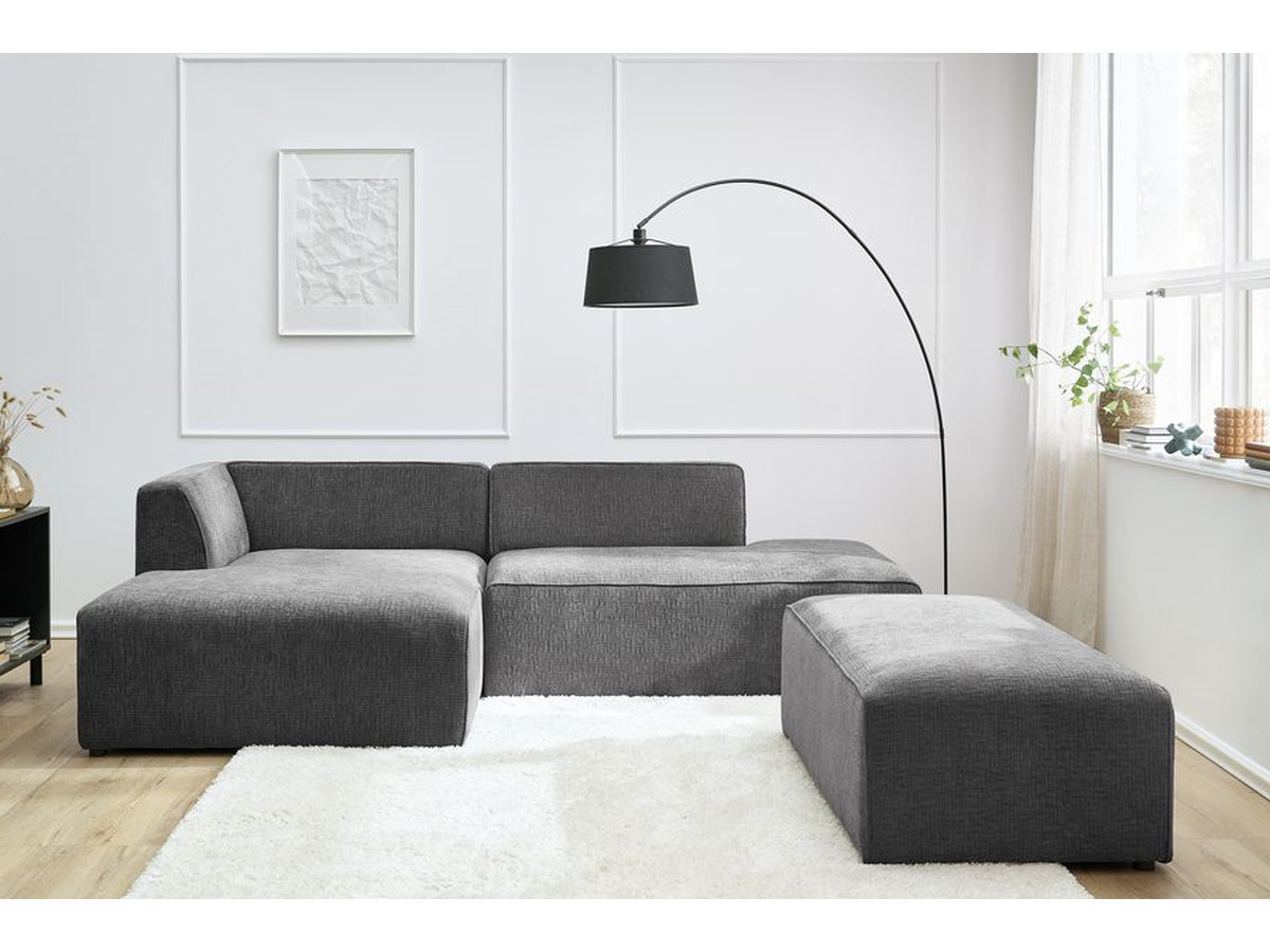 Bobochic Megeve Ecksofa mit Schlaffunktion und Pouf Strukturstoff Dunkelgrau Ecke links
