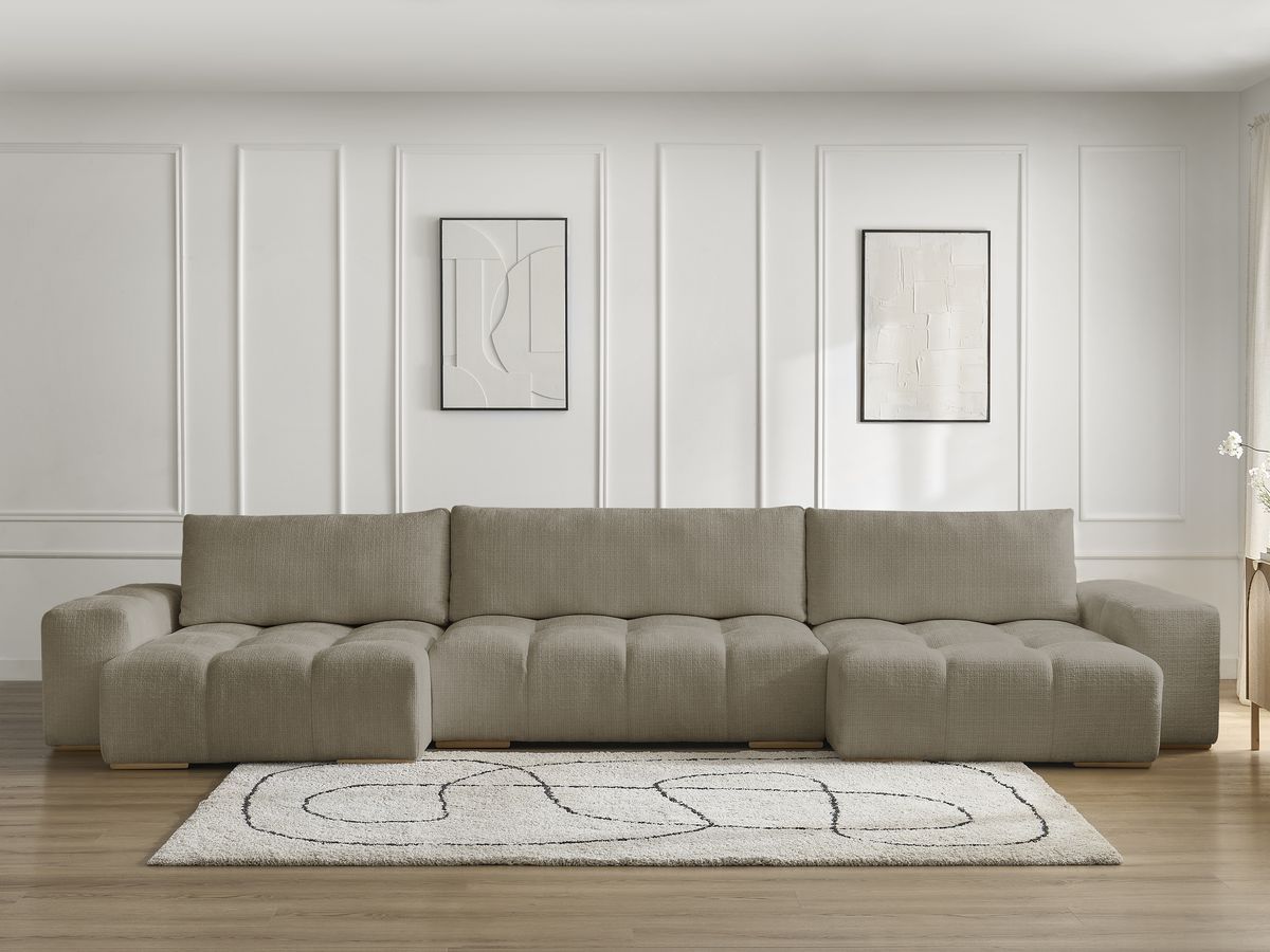 Bobochic Anakin Wohnlandschaft, Liegefläche 137 × 382 cm, 3 Kissen Strukturstoff Taupe