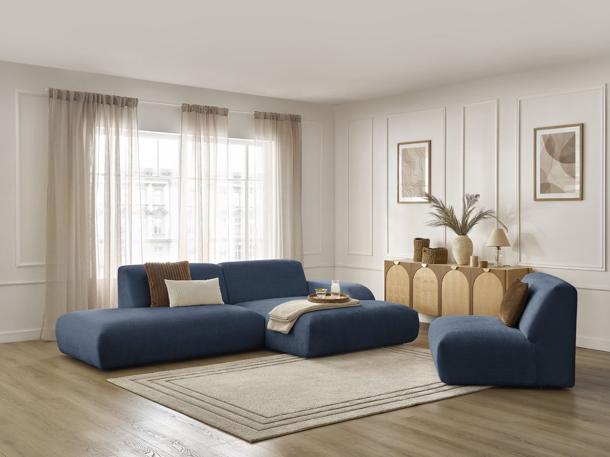 Bobochic Sirius Ecksofa 405 × 170 cm Strukturstoff Dunkelblau Ecke rechts