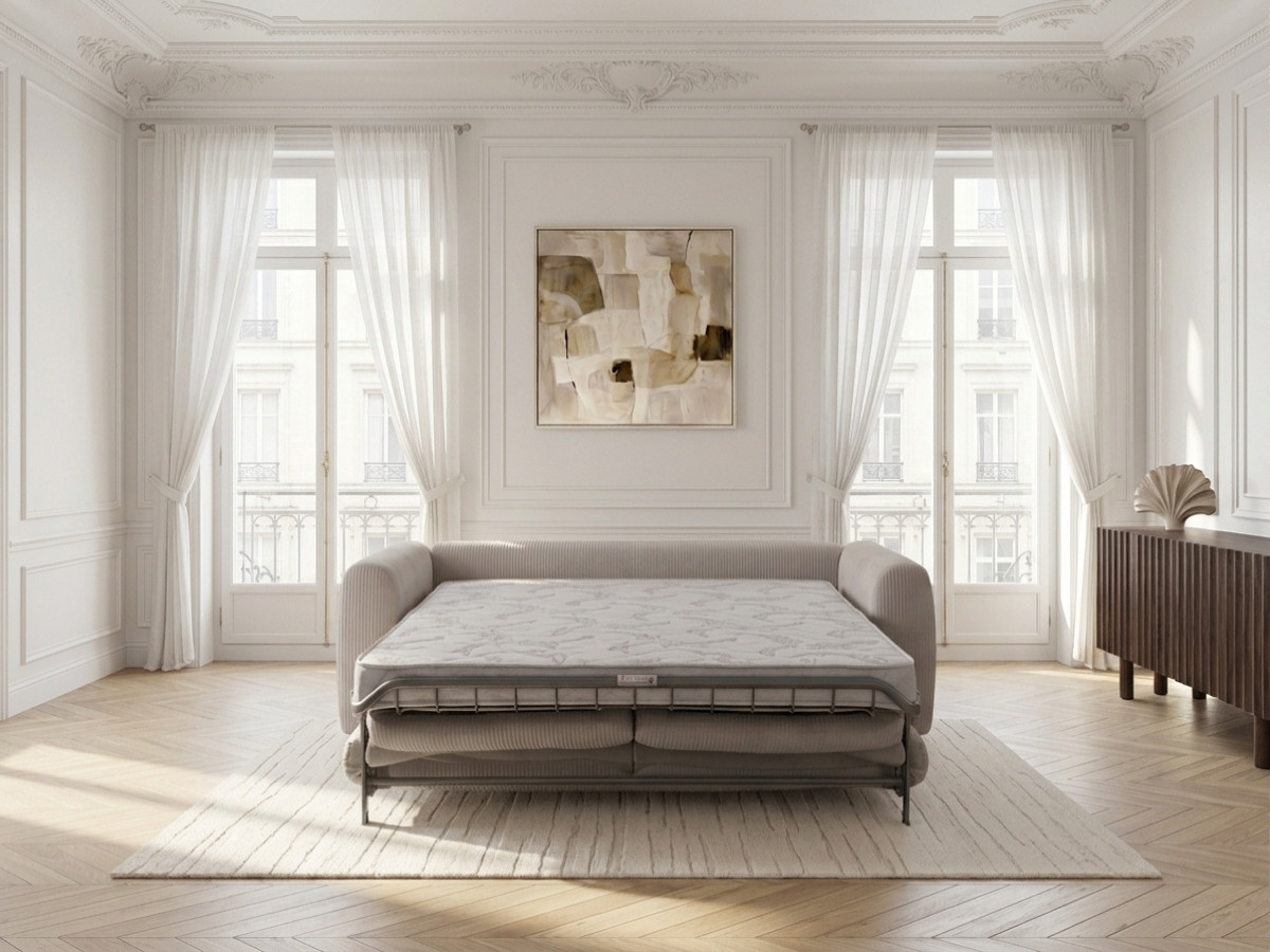 Bobochic Archi Schlafsofa 3-Sitzer Cordsamt Beige, Liegefläche 160 × 190 cm