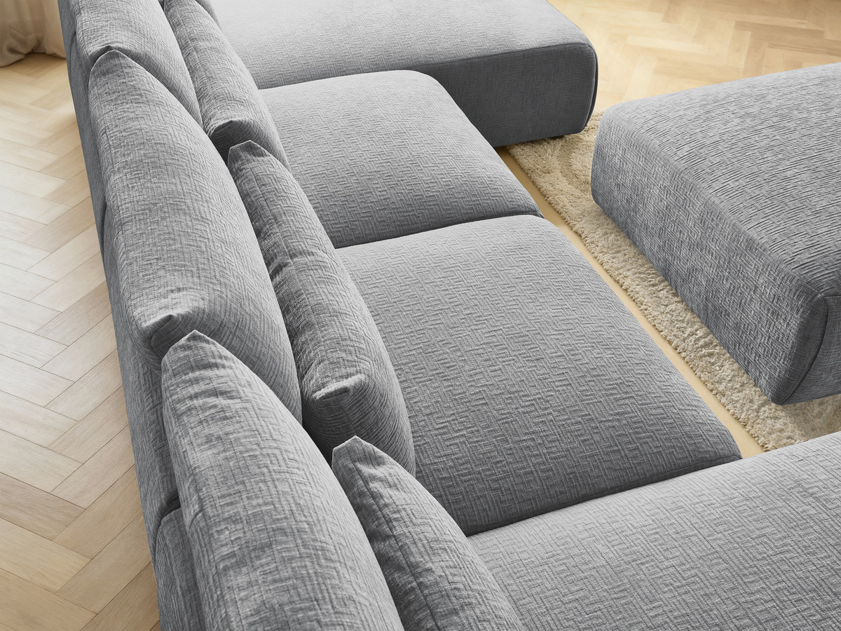 Bobochic Jana Wohnlandschaft mit großem Pouf Strukturstoff Dunkelgrau