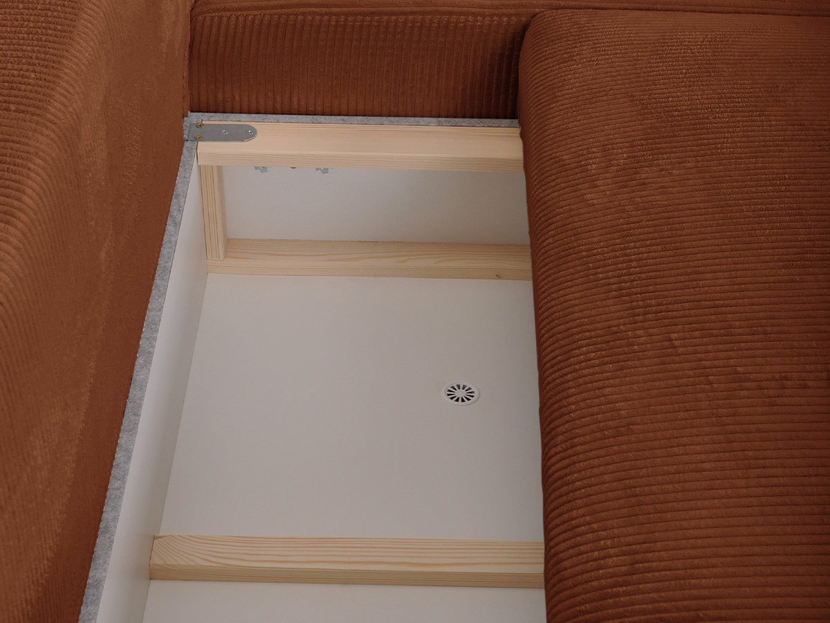 Bobochic Campi Ecksofa mit Schlaffunktion und Bettkasten Cordsamt Orange Ecke rechts