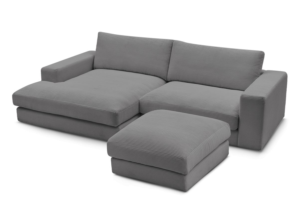 Bobochic Leonard Ecksofa mit Pouf 274 × 159 cm Cordsamt Dunkelgrau Ecke links
